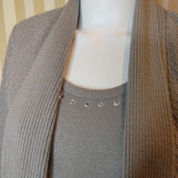 SAG HARBOR METALLIC TWINSET CARDIGAN, GREY MP - Picture 2 of 6